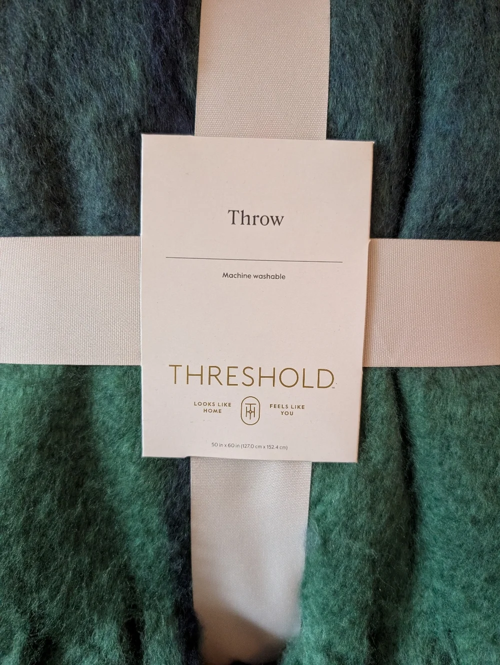 Threshold Green & Navy Fringe Throw 50